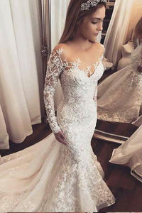 Luxury Sexy Trumpet/Mermaid Long Sleeve Wedding Dresses Bridal Gown OHD095 | Cathyprom