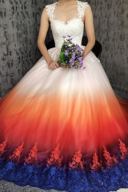 A-Line Scoop Open Back Sweep Train Ombre Wedding Dress with Appliques cathyprom A-Line Scoop Open Back Sweep Train Ombre Wedding Dress with Appliques cathyprom