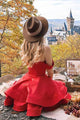 A Line Off the Shoulder Red Short Homecoming Dresses Ruffles OHM027 | Cathyprom
