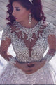 Ball Gown Wedding Dresses Romantic Long Sleeve Long Train Lace Bridal Gown OHD217
