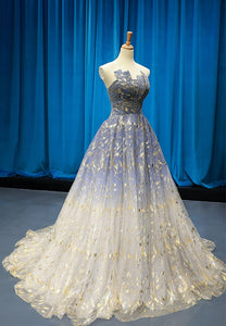 Blue Elegant Tulle Long A-line Prom Dress Formal Dress VP1407