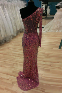 Fancy One-Shoulder Mermaid Illusion Back Prom Dress Evening Gowns LPD68 | Cathyprom