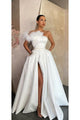 Simple Prom Dress Straight Side Slit Satin A-Line Long Prom Dresses Evening Dresses OHC599