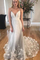 Gorgeous A Line Spaghetti Straps White Wedding Dresses with Appliques OHD107 | Cathyprom