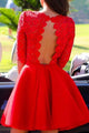 Elegant Bateau A-line Half sleeves Short Prom Dress Red Lace Homecoming Dress LPD69 | Cathyprom