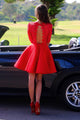 Elegant Bateau A-line Half sleeves Short Prom Dress Red Lace Homecoming Dress LPD69 | Cathyprom