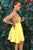 V-neck Satin Cutout Yellow Pleat Simple Homecoming Dress OHM210