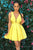 V-neck Satin Cutout Yellow Pleat Simple Homecoming Dress OHM210