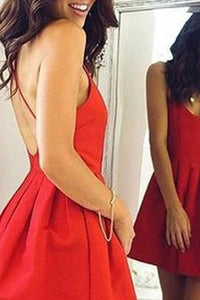 Sexy Spaghetti Straps Backless Short Red Pleated Homecoming Dress OHM070 | Cathyprom