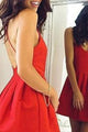 Sexy Spaghetti Straps Backless Short Red Pleated Homecoming Dress OHM070 | Cathyprom