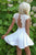 Chic Homecoming Dresses V-neck Lace Bodice White Chiffon Short Party Dress with Keyhole Back Homecoming Dress OHM195