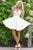 Chic Homecoming Dresses V-neck Lace Bodice White Chiffon Short Party Dress with Keyhole Back Homecoming Dress OHM195