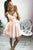 Stunning V-neck A-line Lace Pink Short Homecoming Dress with Zipper Party Dress OHM187