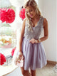 A-Line V-Neck Short Lavender Homecoming Dress with Lace Party Dress OHM190