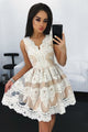 A line Lace Appliqued Grey Pleat Short Homecoming Dress with Scalloped Neck OHM186