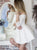 A-Line Off-the-Shoulder 3/4 Sleeves White Lace Homecoming Dress OHM189