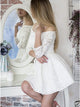 A-Line Off-the-Shoulder 3/4 Sleeves White Lace Homecoming Dress OHM189