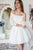 A-Line Off-the-Shoulder 3/4 Sleeves White Lace Homecoming Dress OHM189