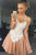 A-line Square Spaghetti Lace Appliques Satin Homecoming Dress OHM211