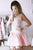 A-line V-neck Lace Bodice Blush Pink Layered Homecoming Dress with Long Sleeves OHM212