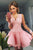 A-line V-neck Lace Bodice Blush Pink Layered Homecoming Dress with Long Sleeves OHM212