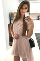 Beautiful Light Purple Embroidered Bodice Short Graduation Dress with Short Sleeves Homecoming Dresses OHM181