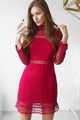 Sheath High Neck Red Lace Party Dress with Long Sleeves Homecoming Dress OHM203