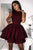 Stunning Burgundy High Neck Satin Tiered Short Homecoming Dress with Pleats OHM208