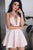 A-line Cross Neck Floral Print Pink Taffeta Homecoming Dress Short Prom Dress OHM198