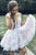 White Lace Low V-neck Pleat Homecoming Dress with Beading Sash OHM191