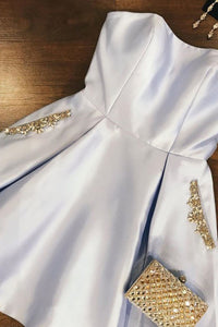 Elegant Strapless Satin Homecoming Dress with Beading Pockets OHM047 | Cathyprom