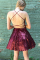 Sparkle Criss-Cross Back Burgundy Sequined Homecoming Party Dress OHM054 | Cathyprom
