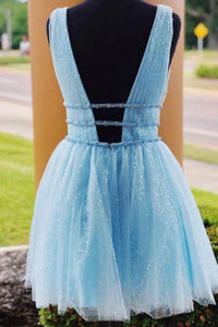 Sweet V-Neck Open Back Homecoming Party Dress with Beading OHM048 | Cathyprom