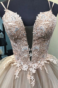 Chic Sleeveless Spaghetti Straps Homecoming Dress with Appliques OHM058 | Cathyprom