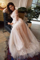 Charming A Line Tulle Sweep Train Long Sleeves Backless Prom Dress with Appliques OHC172 | Cathyprom