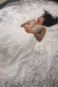 A-Line Spaghetti Straps Floor-Length Lace Sequins Wedding Dress OHD032 | Cathyprom