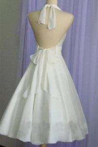 Vintage A Line Halter White Short Homecoming Dresses with Ruffles OHM086 | Cathyprom