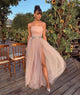 A-line Strapless Pink Tulle Side Slit Long Prom Dress CH1657