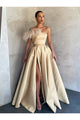 Simple Prom Dress Straight Side Slit Satin A-Line Long Prom Dresses Evening Dresses OHC599