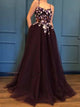 A-line Spaghetti Straps Applique Long Prom Dresses GM3197