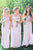 A Line Long Sweetheart Chiffon Blush Rose Appliques Bridesmaid Dress OHS146