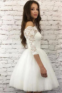 Princess A Line Off the Shoulder White Homecoming Dresses Long Sleeves OHM024 | Cathyprom