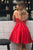 A Line Stylish Halter Red Short Homecoming Dresses with Beading OHM013 | Cathyprom