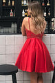 A Line Stylish Halter Red Short Homecoming Dresses with Beading OHM013 | Cathyprom