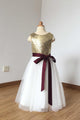 A Line Sleeveless Simple Scoop Sequins Tulle Sash Flower Girl Dress OHR029 | Cathyprom