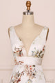 A-Line V-Neck Floor-Length Pink Floral Chiffon Bridesmaid Dress OHS010 | Cathyprom