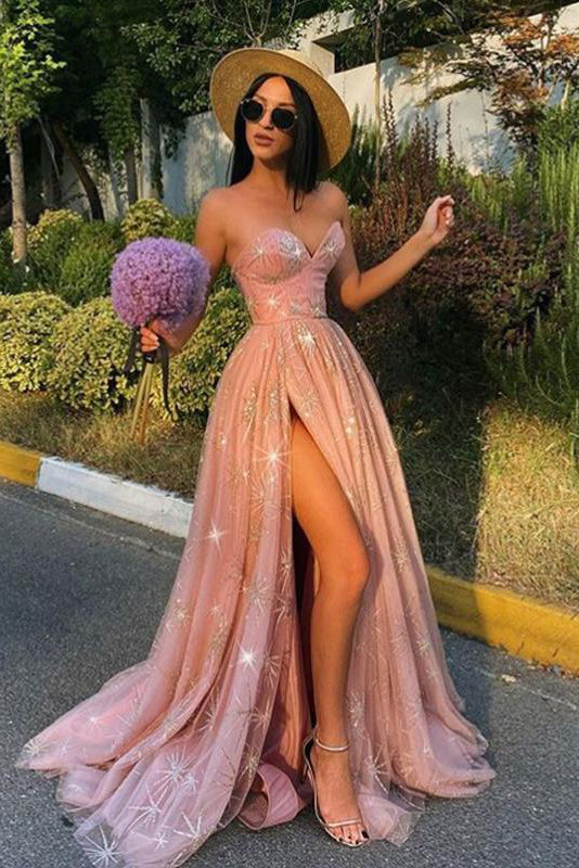 Sexy Prom Dress Sweetheart Side Slit Tulle Lace A-Line Long Prom Dress cathyprom Sexy Prom Dress Sweetheart Side Slit Tulle Lace A-Line Long Prom Dress cathyprom
