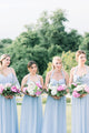 Simple A Line Halter Floor Length Long Chiffon Blue Bridesmaid Dress with Ruched OHS150