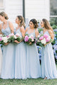 Simple A Line Halter Floor Length Long Chiffon Blue Bridesmaid Dress with Ruched OHS150