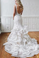 Gorgeous Mermaid V Neck White Sleeveless Tulle Wedding Dresses with Appliques OHD108 | Cathyprom
